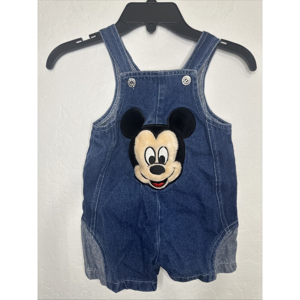 Vintage Rare‎ Disney Babies Fuzzy Mickey Mouse Toddler Shortalls Size 9 Months